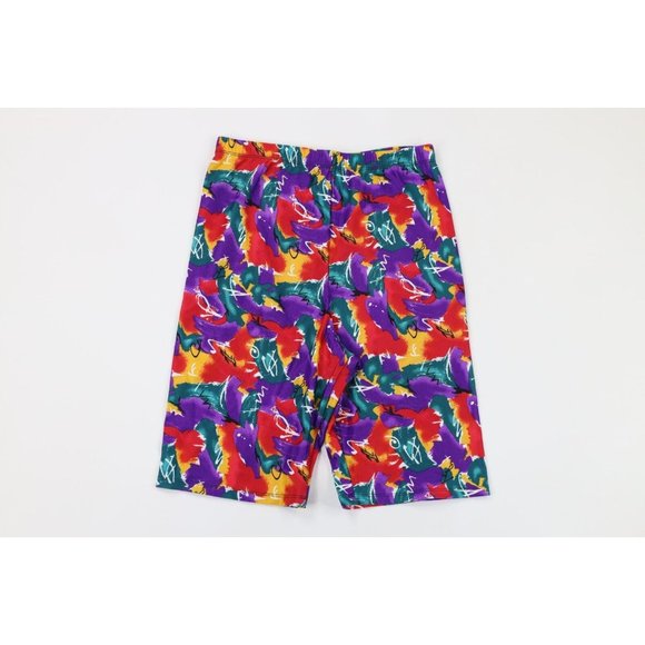 Vintage 90s Streetwear Womens XL Rainbow Abstract Spandex Shorts Hot Shorts USA